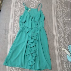 Teal ruffle zip up dress